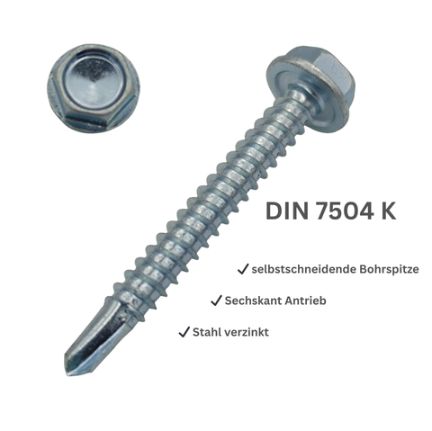 Bohrschraube Sechskantkopf DIN 7504 K Stahl 3,5 mm & 3,9 mm
